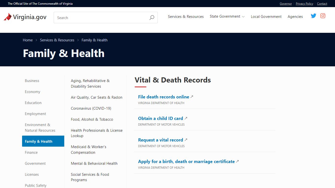 Vital & Death Records | Virginia.gov